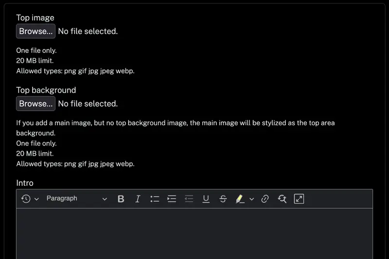 Top section elements form