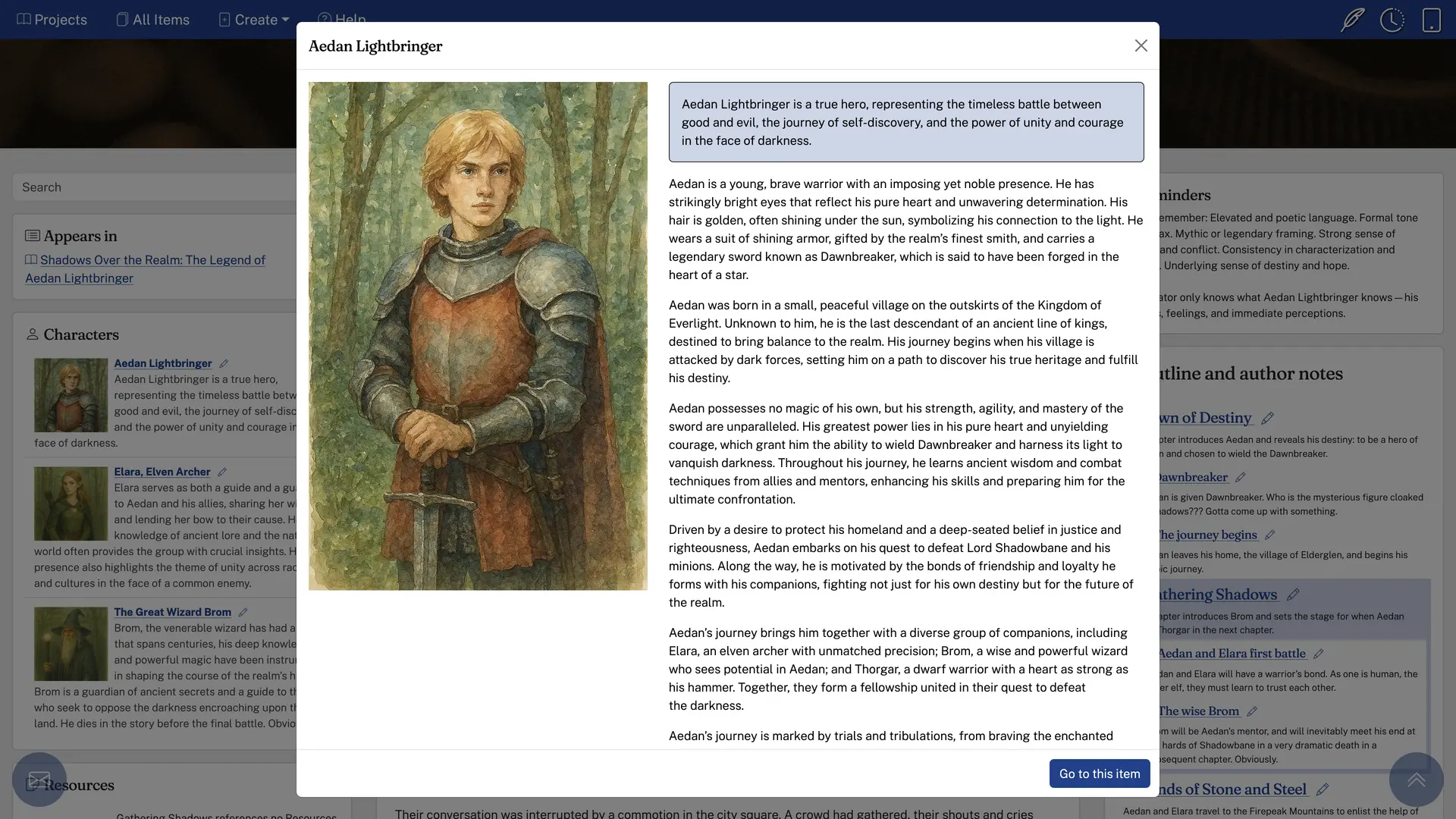 Character modal