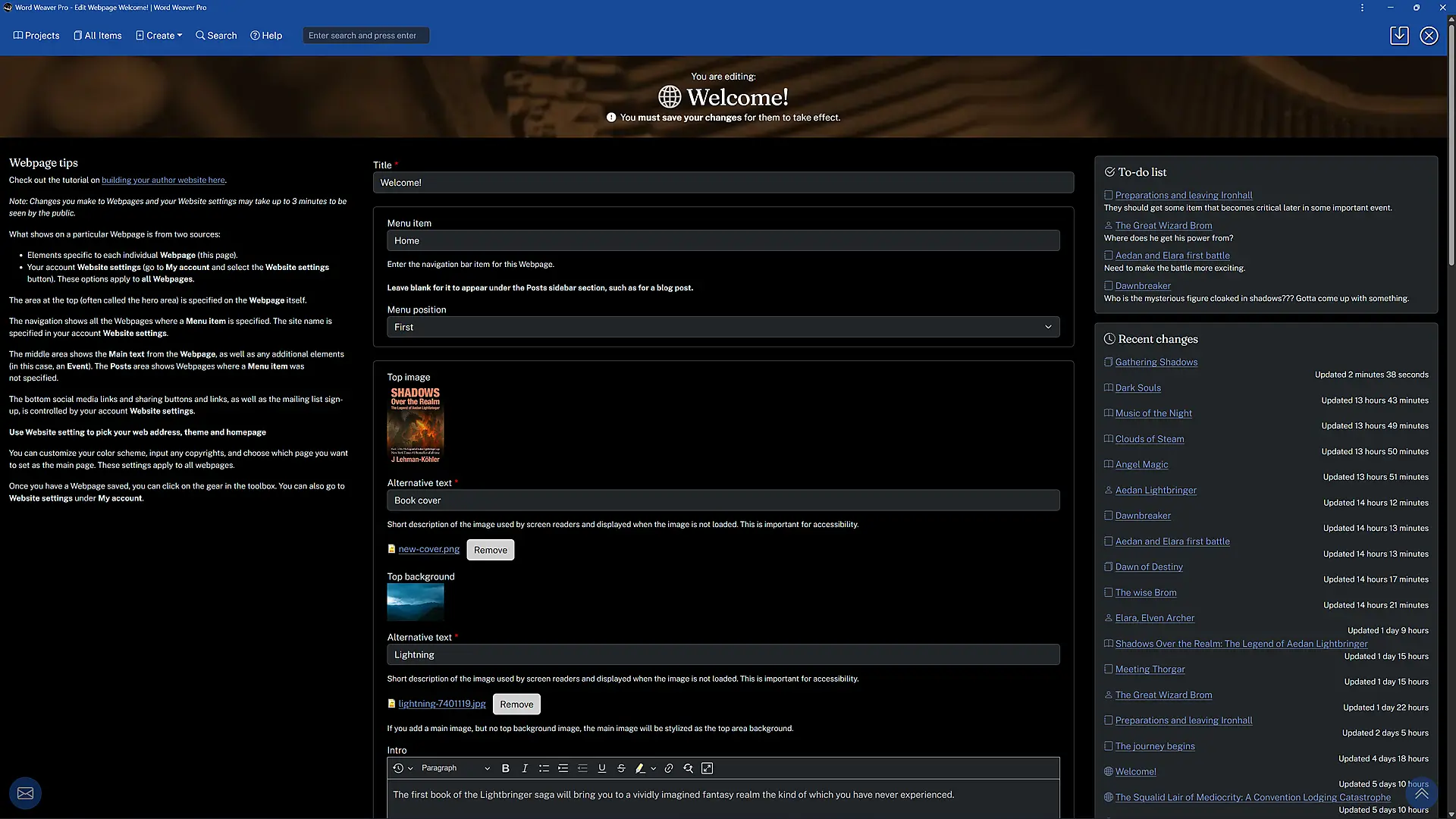 Webpage edit