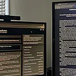 Dual monitors with one showing the Reader view