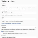 Website settings page