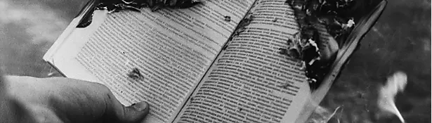 Person holding burning book