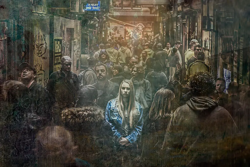 Woman in crowd